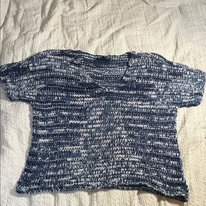 Eileen Fisher Navy and Cream Knit Top XS